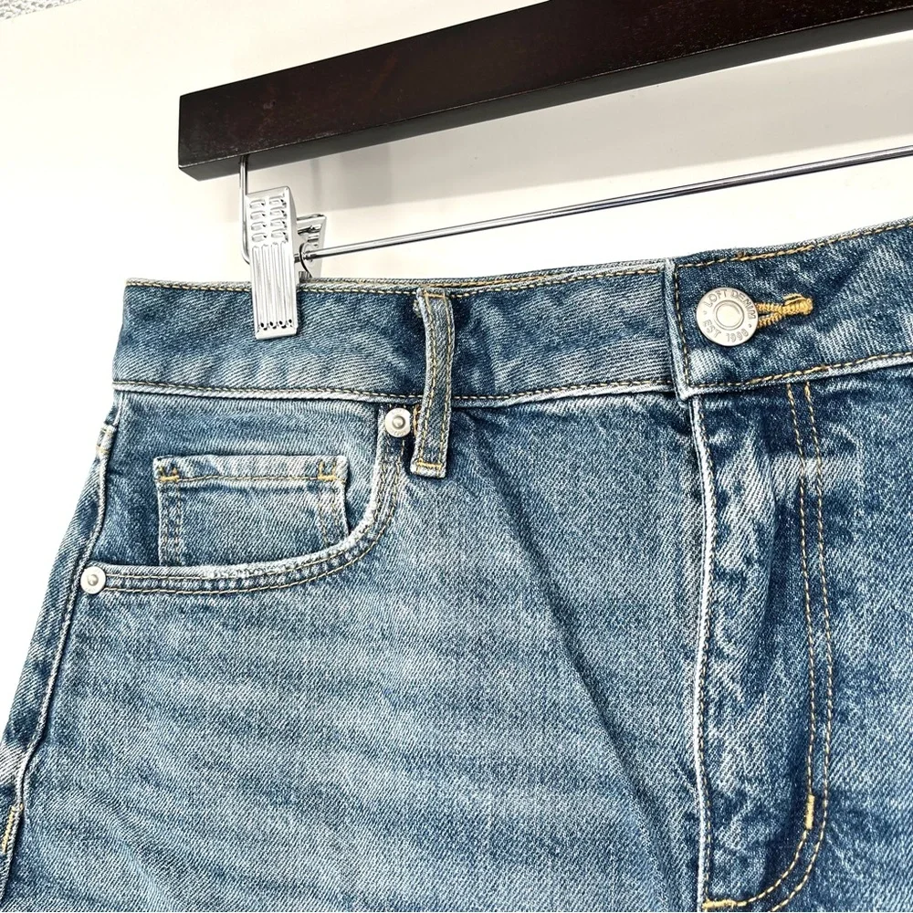 LOFT Denim Skirt 6 Stretch Cotton Jean Skirt Raw Hem NWT New Classic A Line